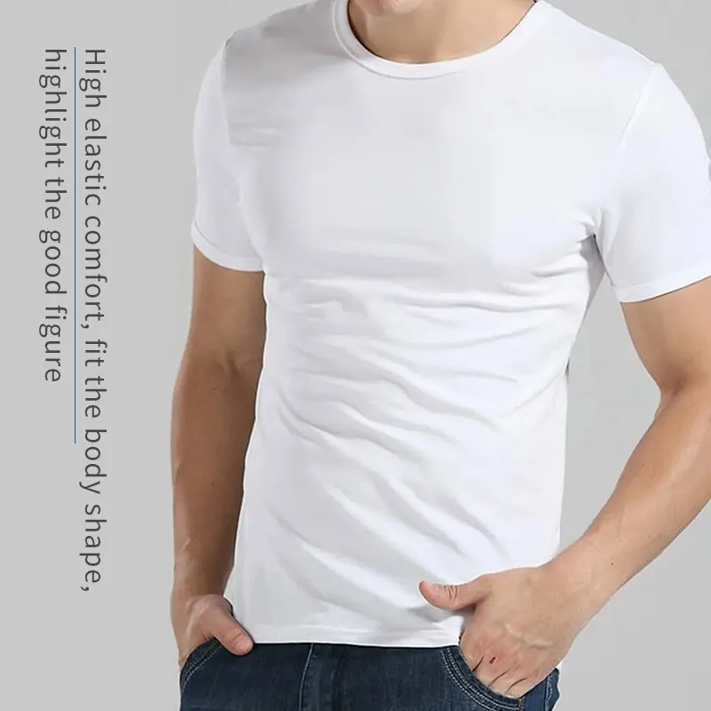 3pcs Summer Men's Short-sleeved T-shirt Clothes Pure Cotton Summer White T-shirt Short-sleeved Base Shirt Spring and Top