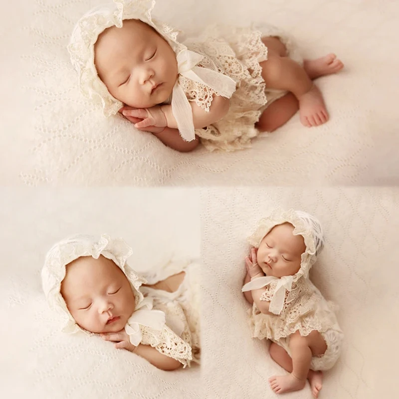 

Lace Style Newborn Photography Clothing Baby Girl Bodysuit + Hat 2 Pcs/Set Infant Posing Lace Clothes Studio Shooting Outfits