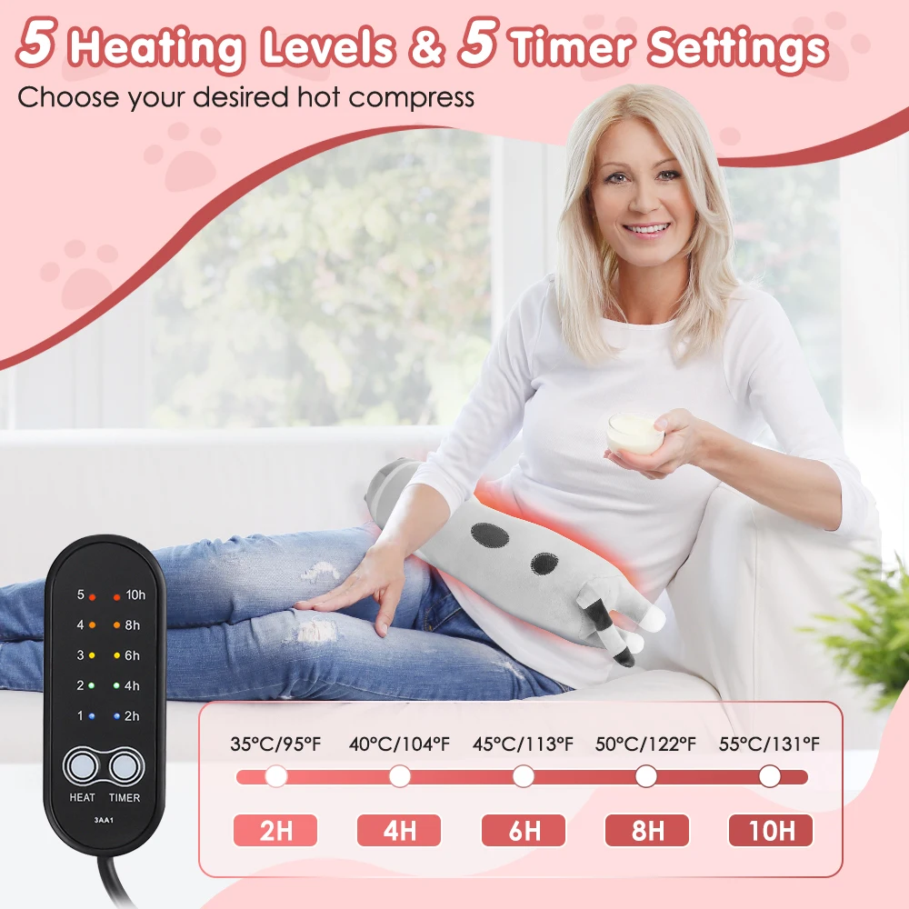 USB Powered Electric Heating Pad Cute Cat Shaped Menstrual Period Cramps Relief Plush Throwing Pillow for Period Comfort