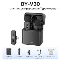 Premium Wireless Lavalier Microphone with Noise-Cancelling & Rechargeable Features (BY-V30--Type-c)