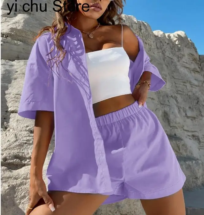 

New Spring Summer Two Piece Set for Women Matching SetsCasual Thin Short Sleeve Shirt Shorts Set Women Fashion 2 Piece Set