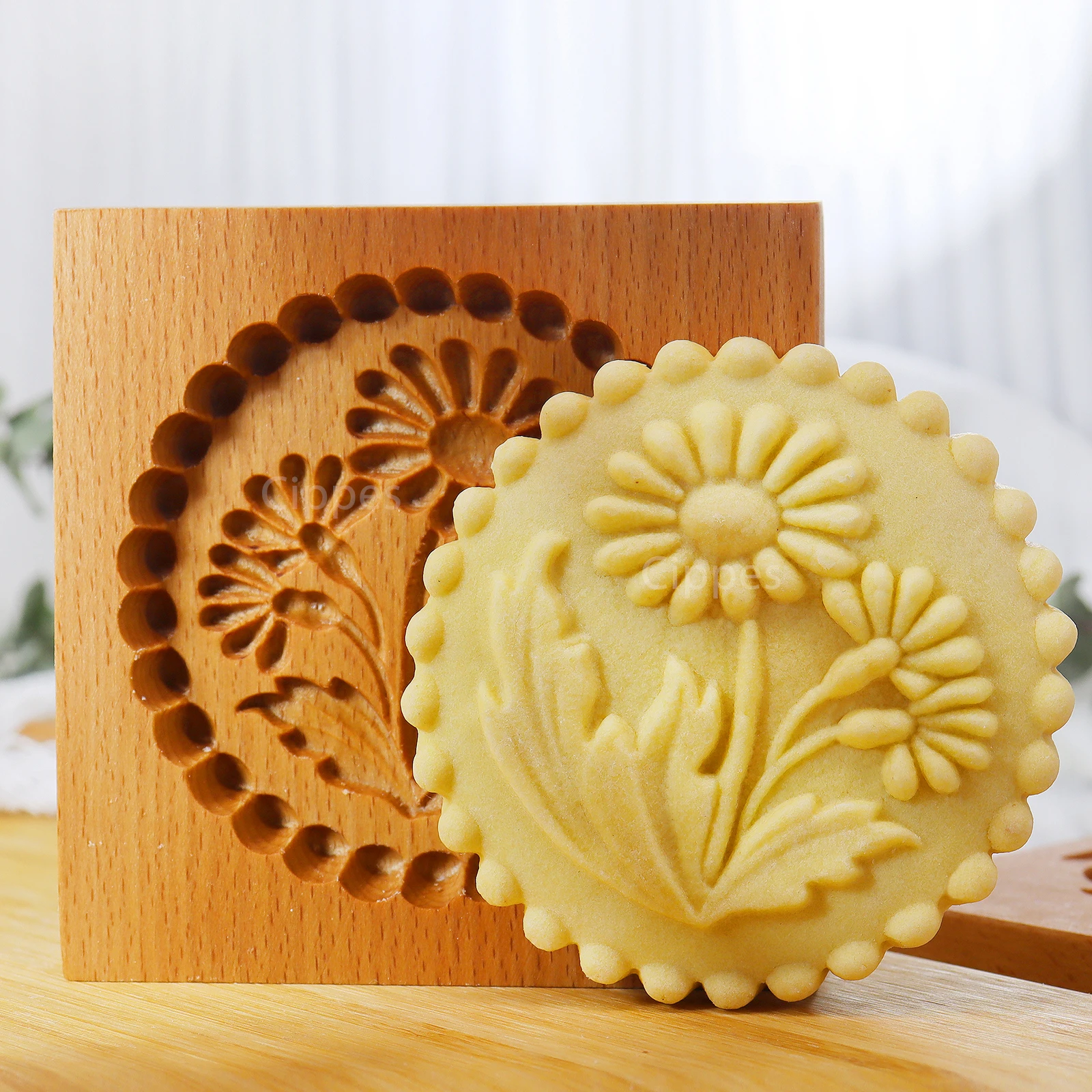 Cookie Cutter Cookie Mould Cookie Printing Mold Baking Mold 1PC Wood Cookie Mold with Flower Patterns Christmas 3D DIY Carved Embossed Cookie Cutter Moulds for Baking Fondant Biscuit cookie cutter cookie mould cookie printing mold baking mold
