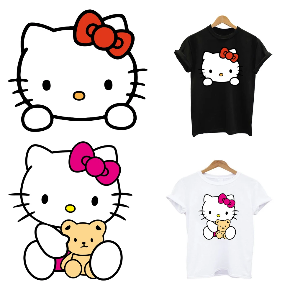 

2Pcs/Lot Hello Kitty Heat Thermal Transfer Sticker Iron On Thermoadhesive Patches For Children's Clothing Ironing Application