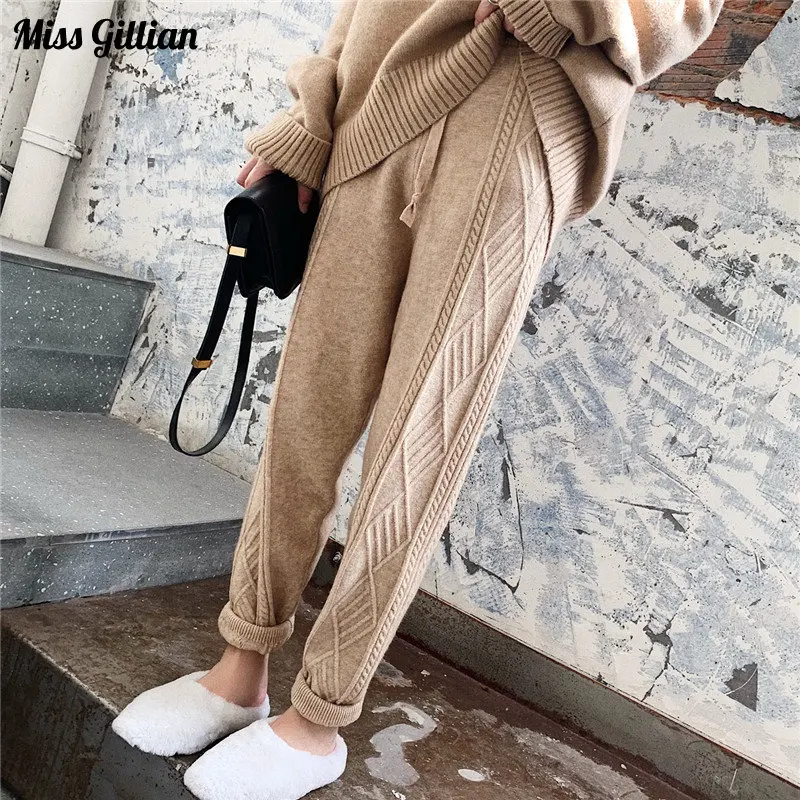 

Winter Warm Knitted Harem Pants Autumn Women's Casual High Waist Thick Trousers Loose Sweater Sweatpants Korean Fashion Outfits
