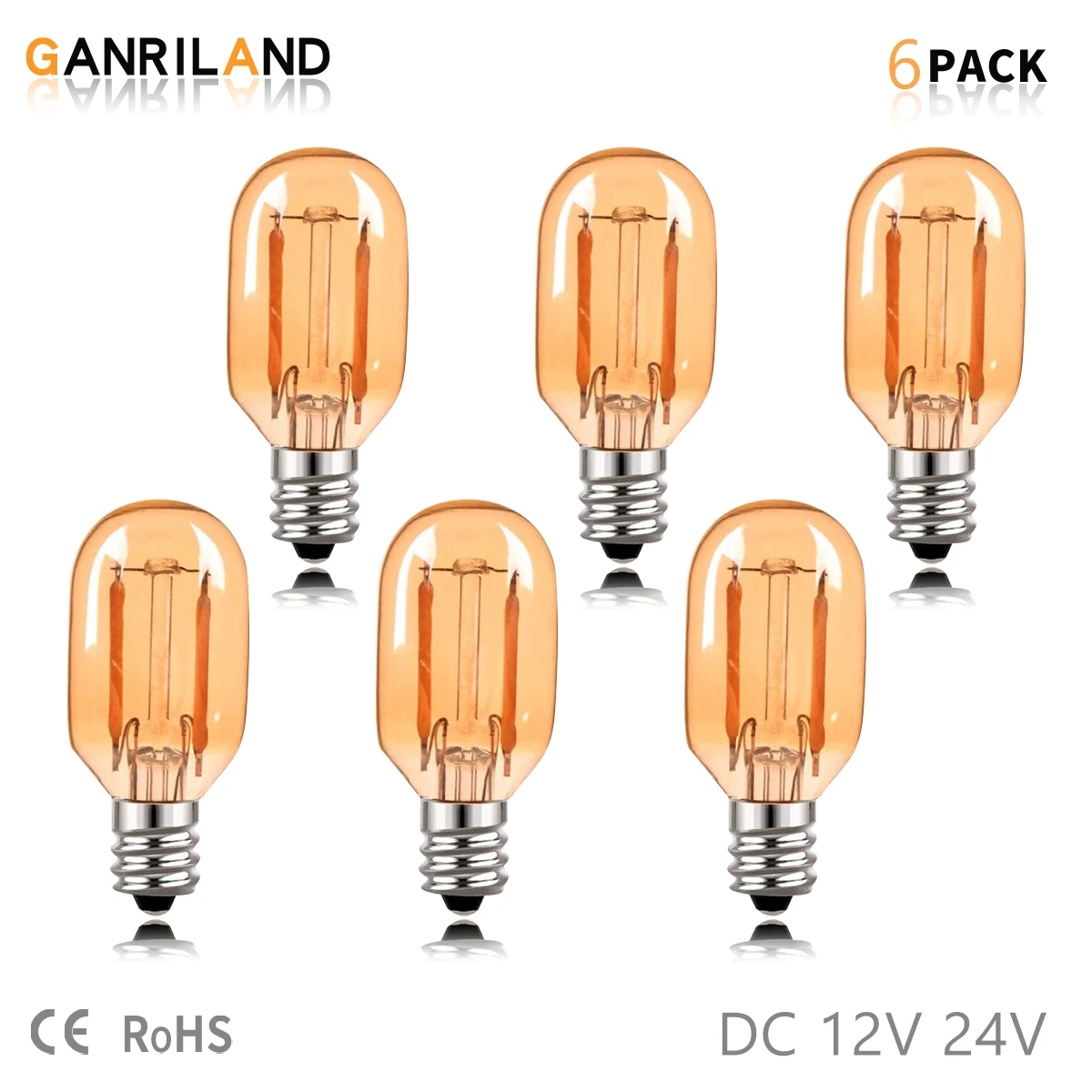 GANRILAND E12 E14 Base T22 1W DC12V 24V Led Filament Lamp Bub Vintage 2200K  Decor Tubular Camping RV Low Volts Mini Light Bulb