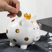 Ceramic Crown Pig Piggy Bank Golden Dot Cartoon Pig Coin Money Bank Home Office Bookshelf Desktop Decoration Ornament 2
