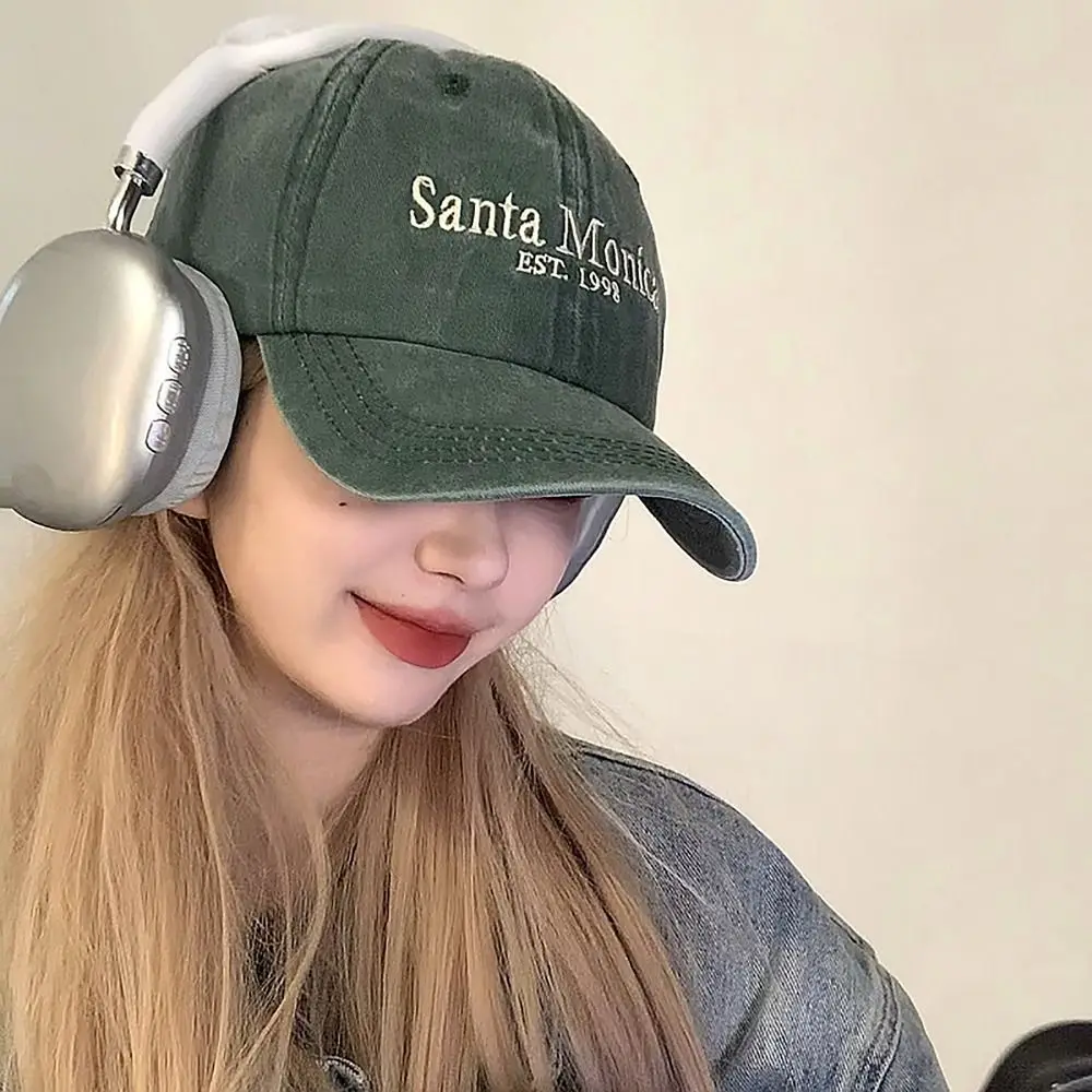 Vintage Letter Embroidered Baseball Cap Face Smaller Sun Protection Peaked Hat Sun Hat Couples