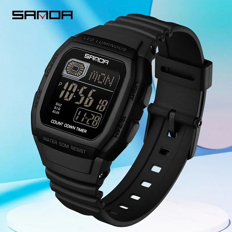 SANDA mode Sport montre électronique jeunesse montre carré multifonction calendrier compte à rebours hommes femmes lumineux décontracté montre numérique