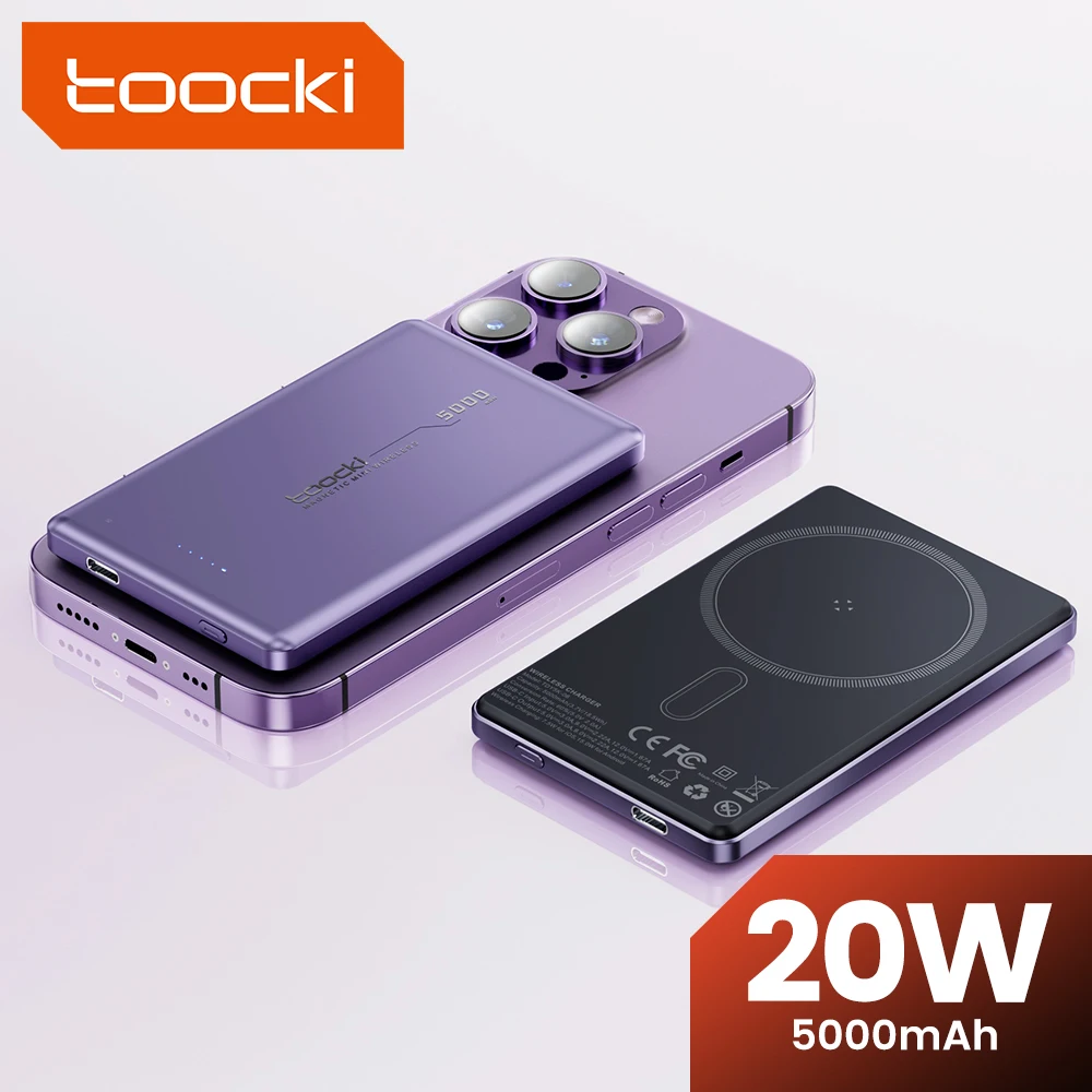 

Toocki 20W Power Bank 5000mAh Mini Magnetic Wireless Fast Charge Auto-wake For iPhone 15 14 13 12 Pro Max Magsafe Powerbank