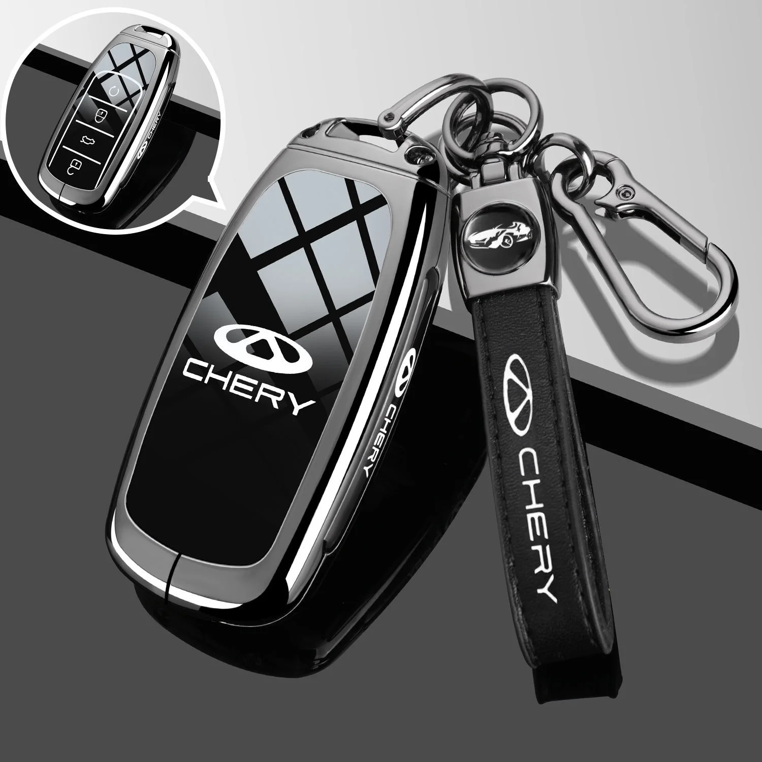 Premium Zinc Alloy Car Key Case and Keychain Accessory Set