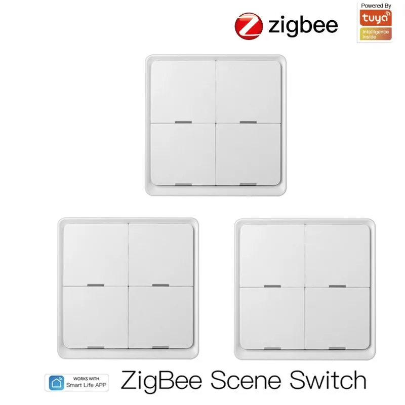 ZigBee Tuya Smart Wall Light Switch APP Wireless Remote Control 4Gang Home Wall Button Switch Work With Alexa Google 4 Gang 