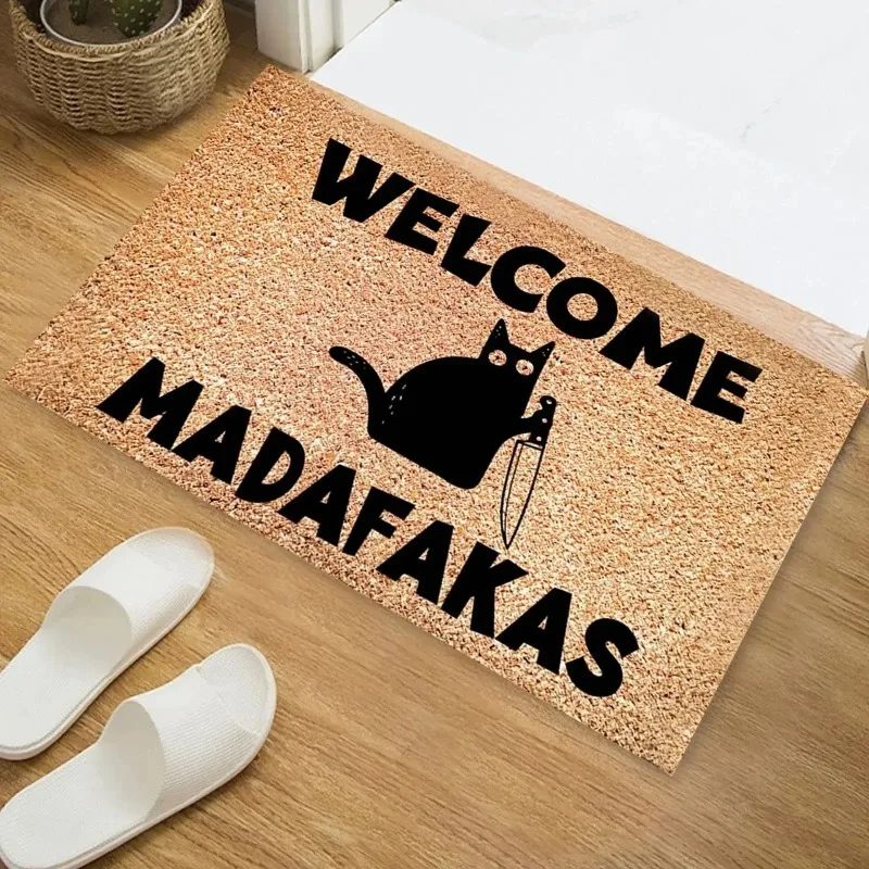 Kitchen Floor Mat Dark Cat Welcome Madafakas Full Print Doormat Home Decor Kitchen Bathroom Decor Fun Gifts For floor mat kitchen rug