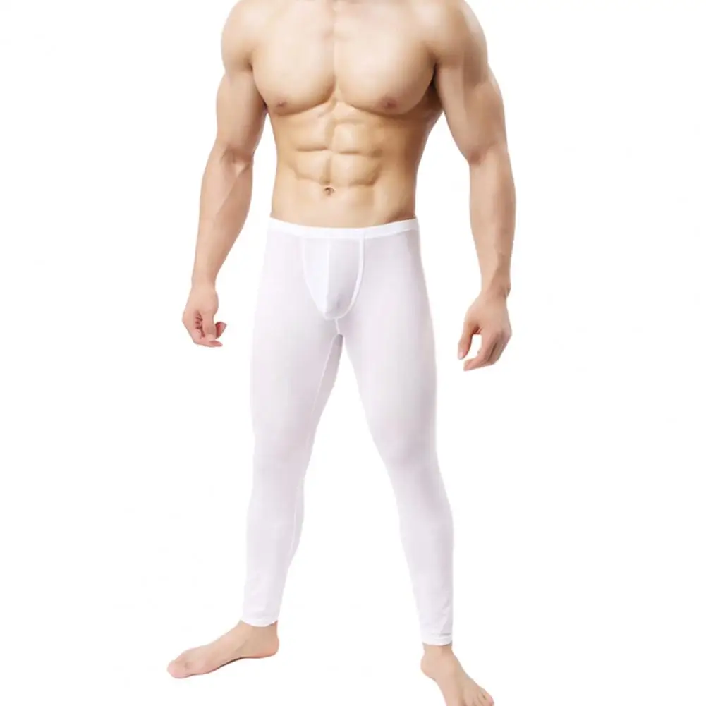 

Men Slim Fit Pants Men's Ultrathin U Pouch Long Johns High Elasticity Soft Leggings for Home Sheer Lounge Pants Sleepwear