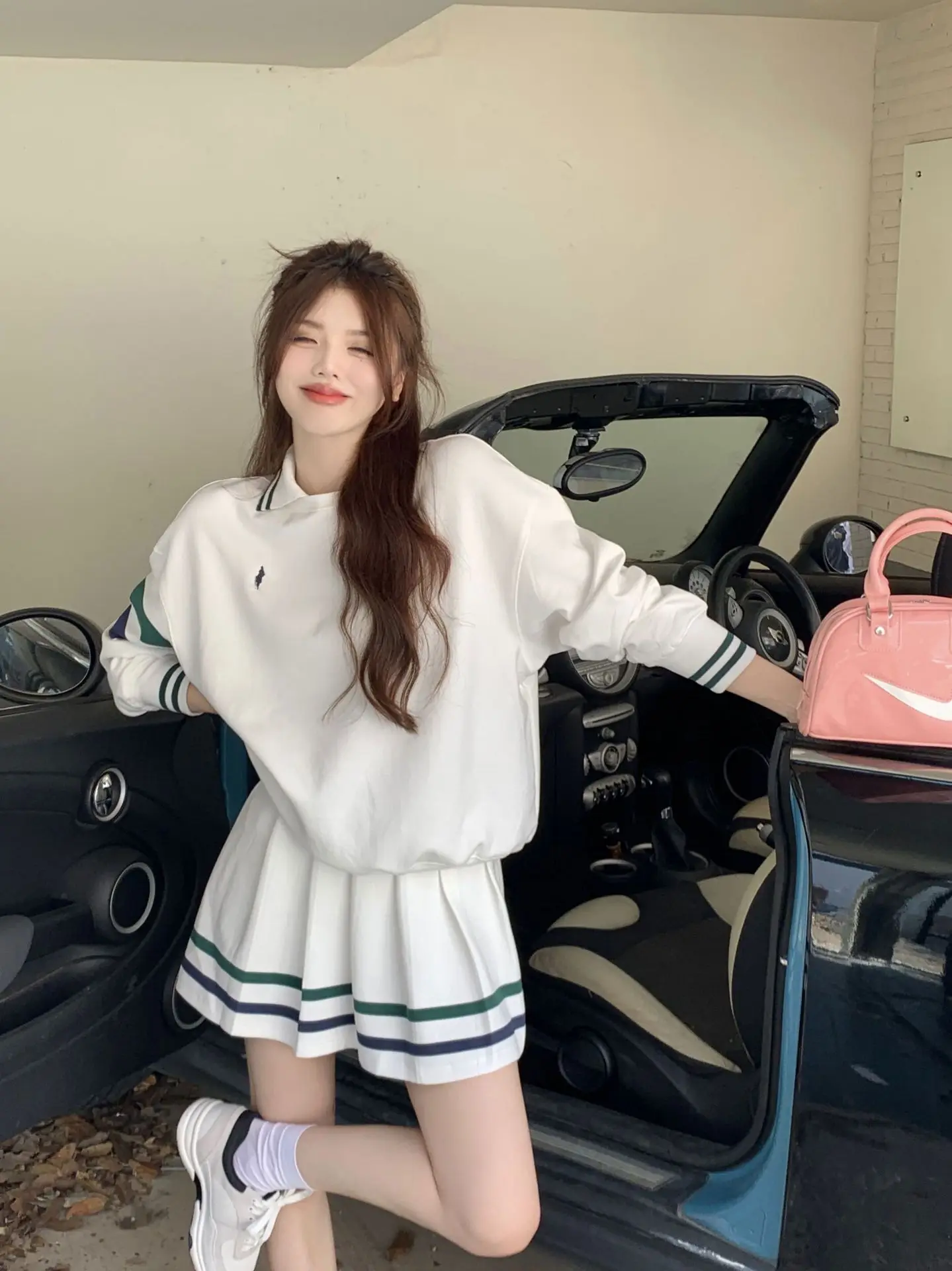 여성용 골프웨어 스포츠 수트 화이트 투피스 스웨터 스커트, 테니스 스커트, 짧은 통풍 레이디 캐주얼 스포츠 드레스, 새로운 스타일 