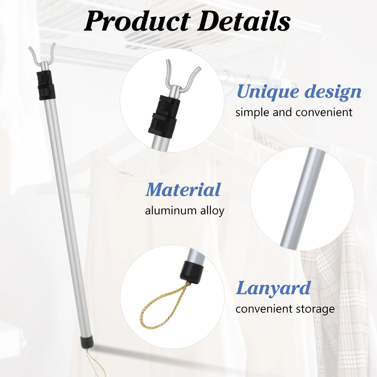 Telescopic Clothes Rail Rack Household Drying Rod Pole Clothing Aluminum Alloy Retractable Travel 2