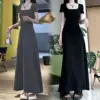Slimming Summer Dr Ele Long Skirt Women's Early Spring New Sle Waist-Cinching Full Skirt ort Sve High Waist A-L...