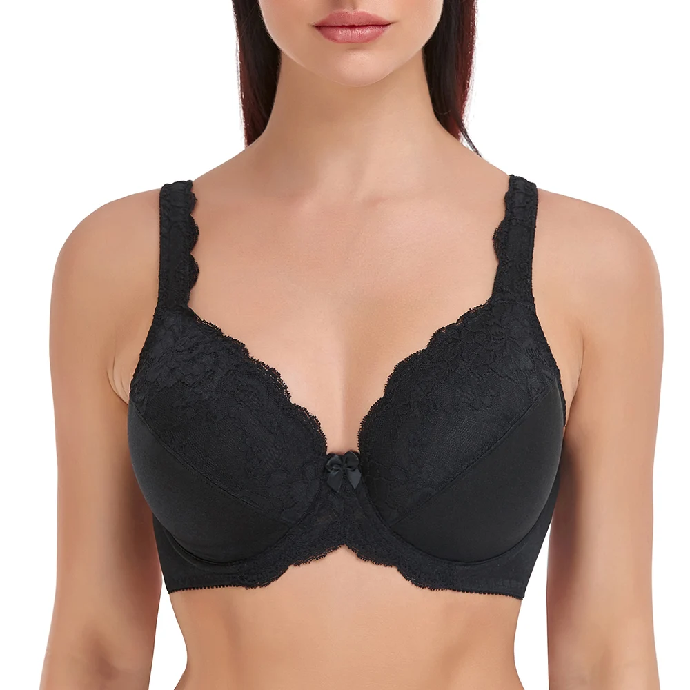 Women's Full Coverage Lace Bra Plus Size Bra Lager Bosom Embroidery Minimizer Bra For Women Thin  Bralette C D E F G H I J Cup