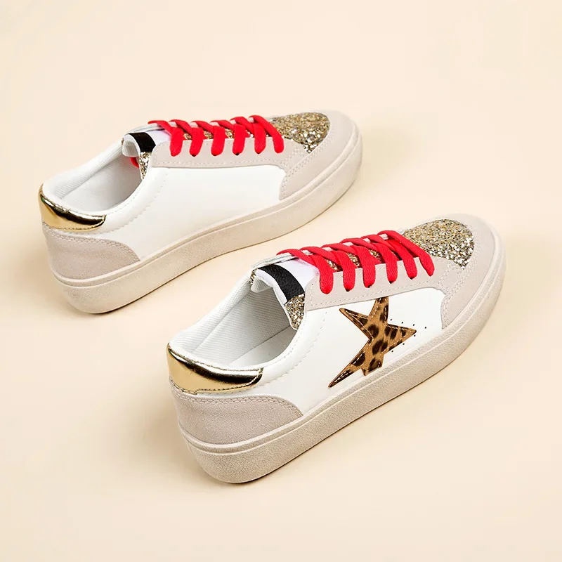 Kalsooni 2024 Autumn New Lightweight Sneakers Non-slip SoftThick Sole Casual Shoes for Women Sequins Star Patchwork Shoes 2