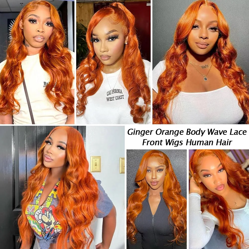 30 Inch Ginger Lace Front Wigs Human Hair Body Wave 13x4 Lace Front Wigs Human Hair Pre Plucked Ginger 250% Density for Women