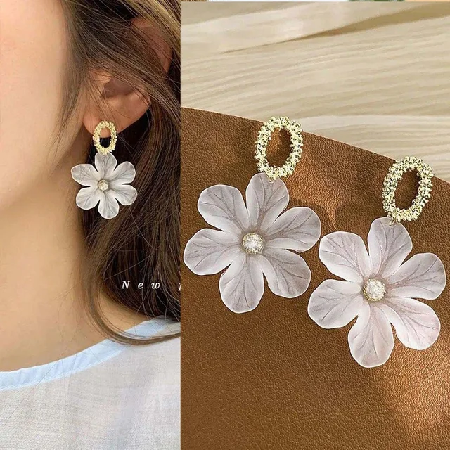 Exknl Multicolored Fashion Resin Flower Long Drop Earrings 2022 Designs Bohemia Handmade Petal Dangle Earrings For Women Gift 5675