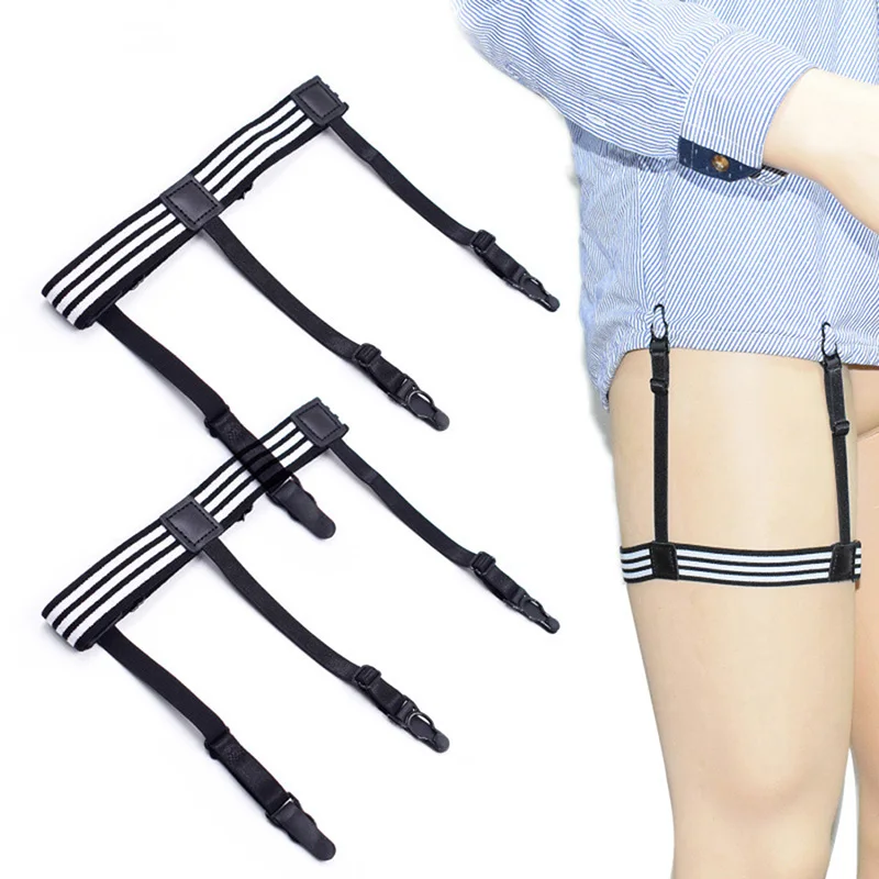 

1 Pair Elastic Mens Shirt Stays Striped Suspenders Straps Anti-skid Belt Garters Nylon Adjustable Shirt Holders For Male