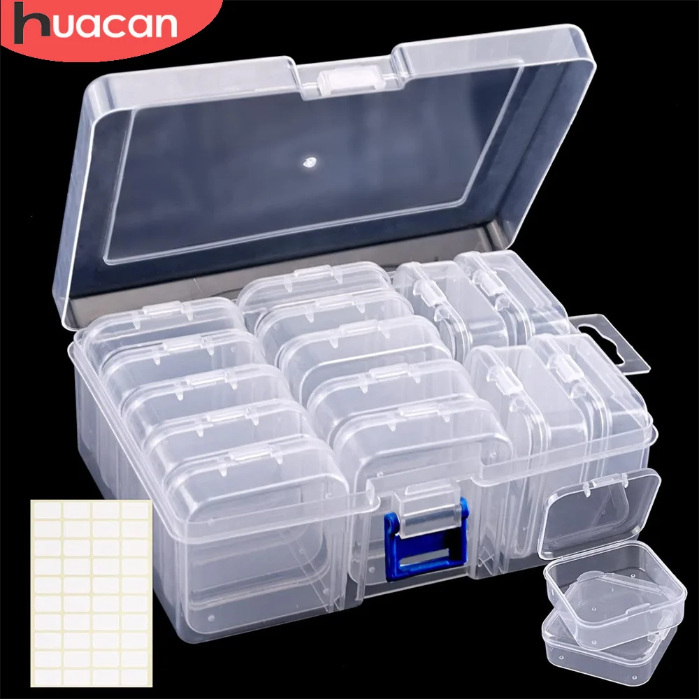 HUACAN 14 Box 5D Diamond Painting Tools Mosaic Accessories Embroidery Storage Container Cross Stitch Handicraft