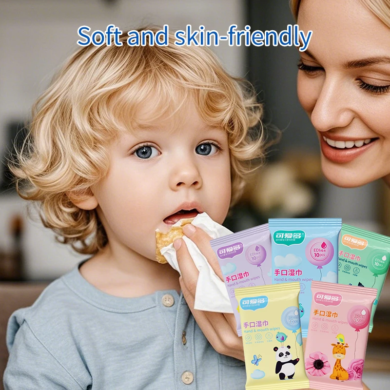 10 Pack Hypoallergenic Hand & Mouth Wipes, Alcohol-Free Thick Soft Wipes for Sensitive Skin,Gentle Cleaning Wipes