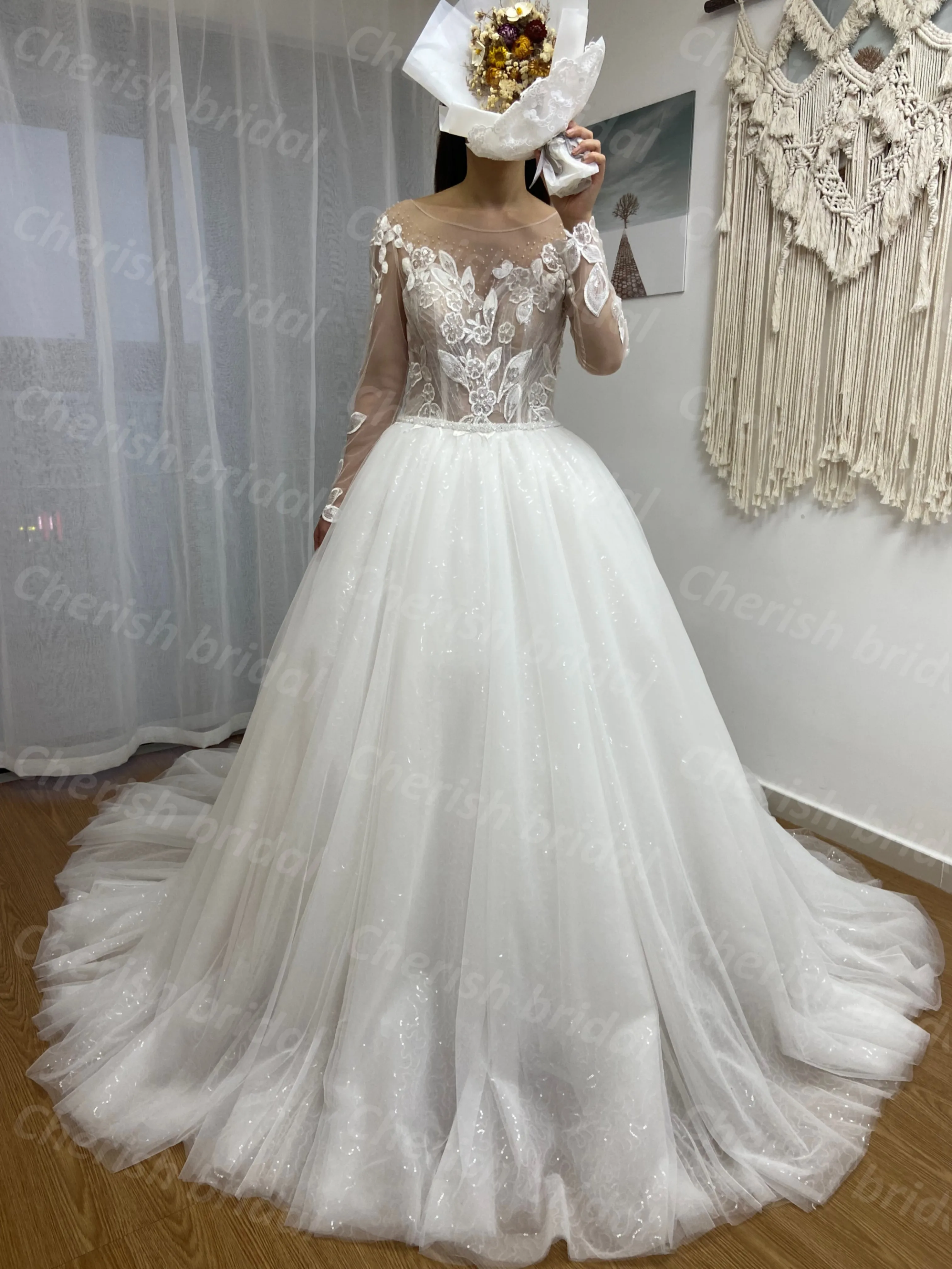 

Женское кружевное бальное платье с длинным рукавом и бусинами, свадебное платье, кружевное свадебное платье с блестками, женские платья