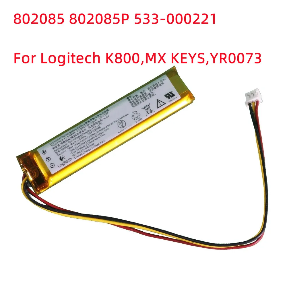 

Аккумулятор для клавиатуры ZNOVAY 802085 3,7 в 802085 Вт-ч для Logitech K800,MX KEYS,YR0073 серии 533 P 000221-533 000177-533 000141-