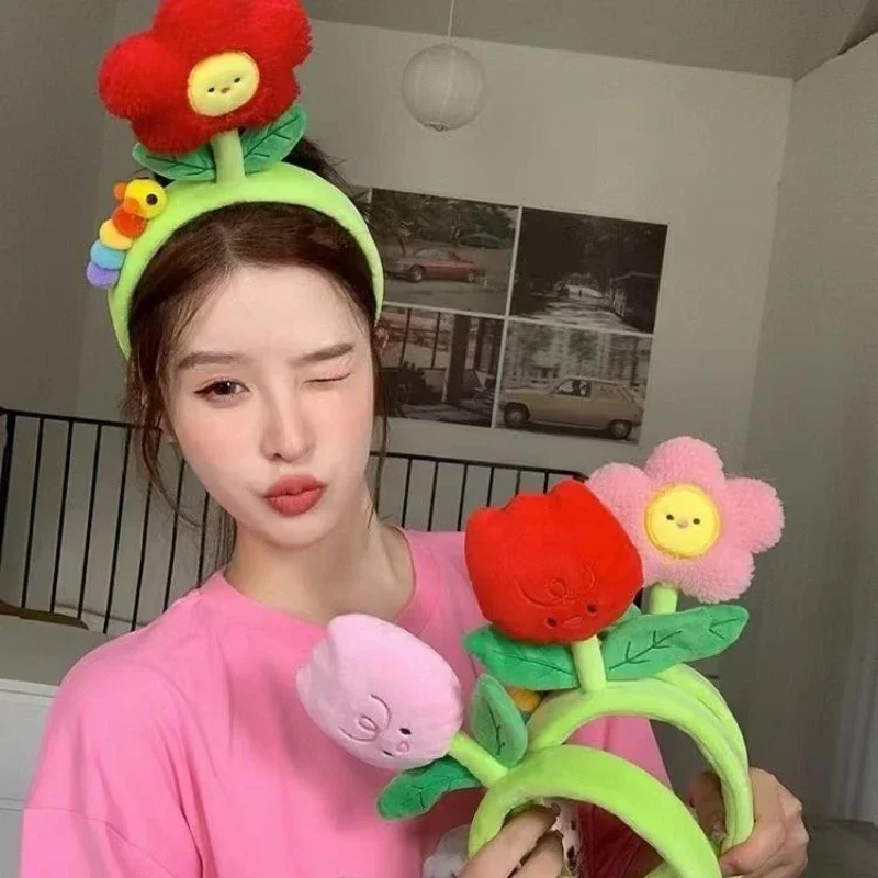 Cartoon Caterpillar Flower Face Wash Hair Band Cute Plush Hair Clip Head Band Kids Creative Funny Photography Hair Accessories