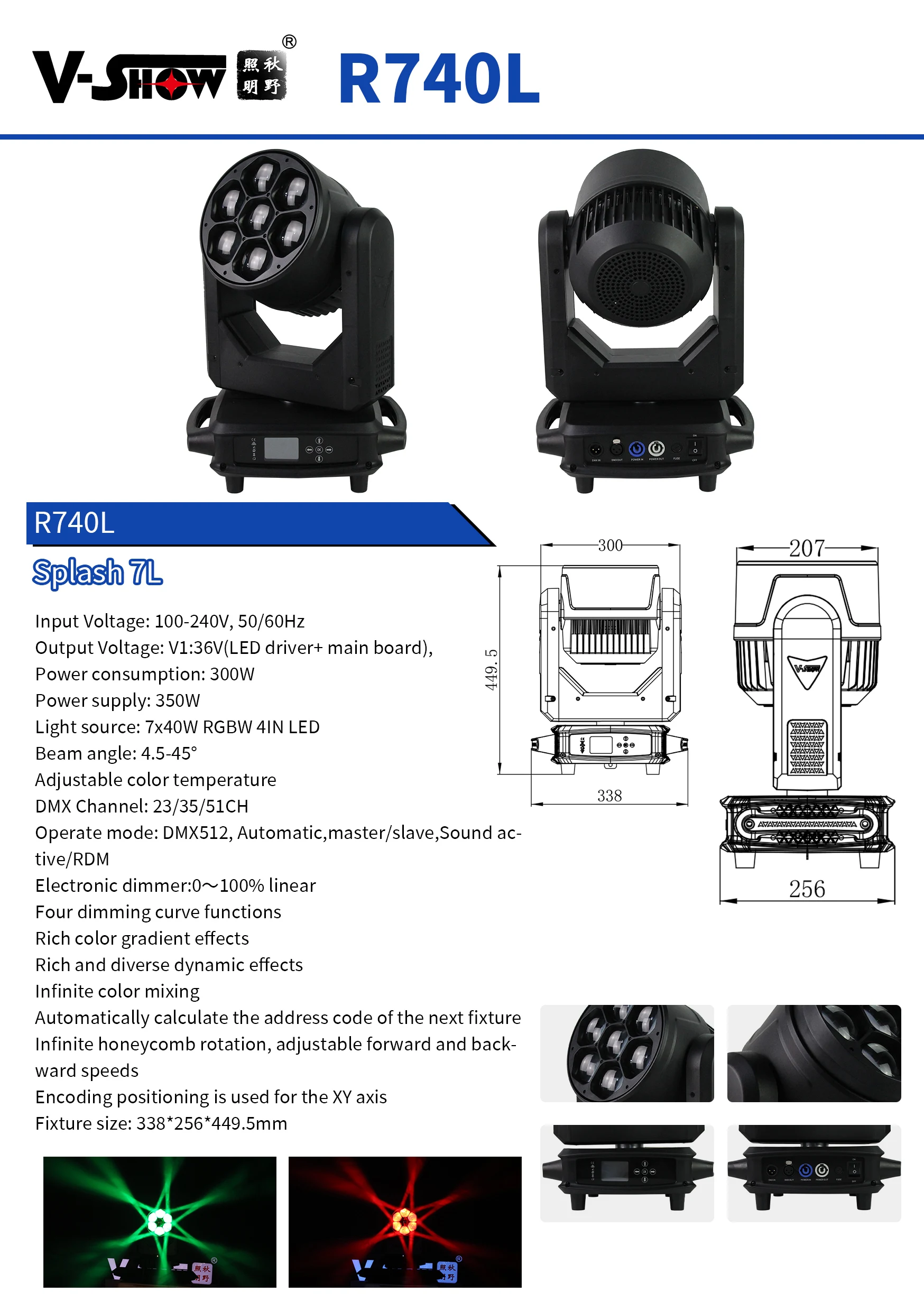 Description Picture 5 of itemVSHOW 2pcs With Flightcase Bee Eyes Led Moving Head Light 7pcs 40w RGBW 4in1 Beam Wash Zoom With CTO Dmx Dj Disco Party Lights