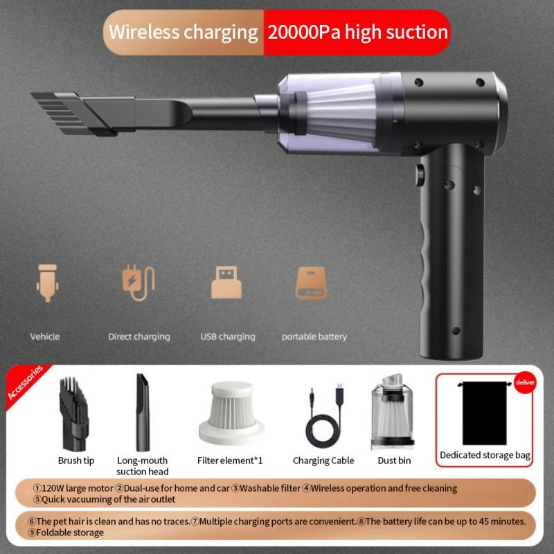 20000Pa Wireless Car Vacuum Cleaner Cordless Handheld Auto Vacuum Home & Car Dual Use Mini Vacuum Cleaner With Built-in Battrery