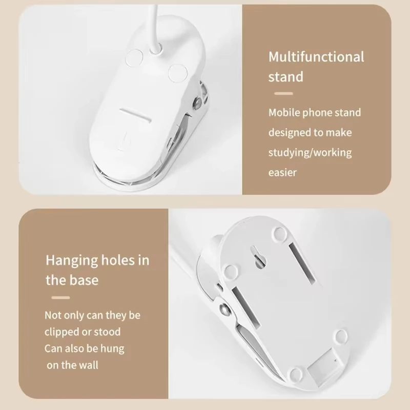 LED Portable Clip Table Lamp USB Rechargeable Clip Desk Lamp Bed Reading Night Light Touch 3 Dimming Modes Eye Protection Light 6