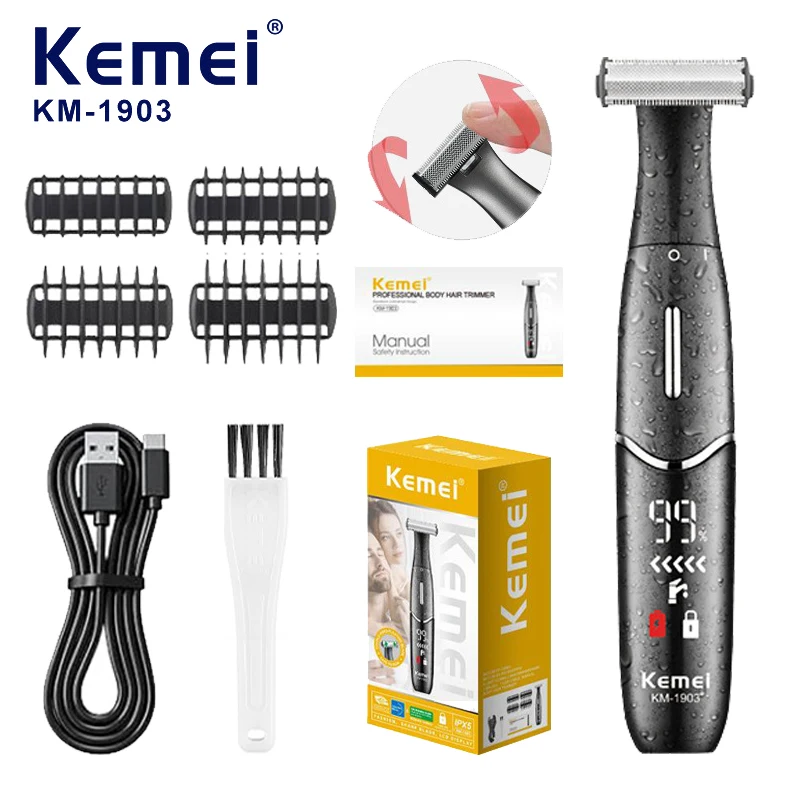 Kemei KM-1903 Unisex Private Electric Trimmer Electric Hair Shaver with LCD Display – All-in-One Full Body Hair Removal Device