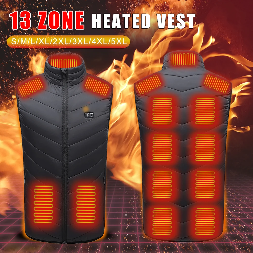 

13/15 Areas Fast Heated Vest Winter Outdoor Hunting Men Vest Heated Jackets Sleeveless Plus Size S-5XL Heating Vest Dual Control