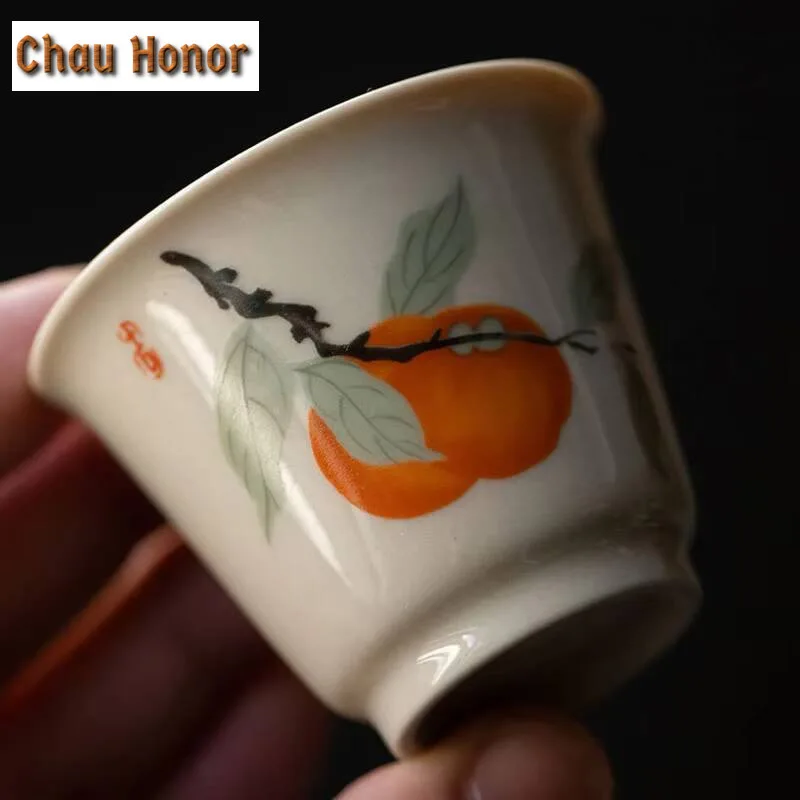 2pc/lot Plant Grey Persimmon Tea Cup Master Cup Tea Cup Tea Cup Household Ceramic Kung Fu Tea Set Single Cup Tea Ceremony30ml