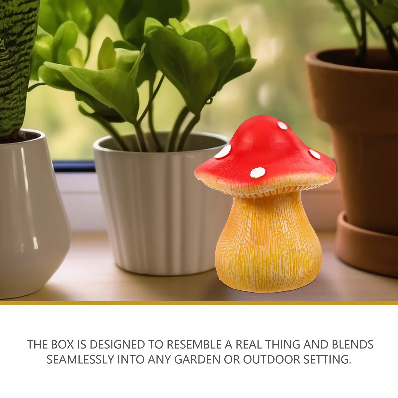 버섯 모양 정원 장식품 열쇠 보관함, 사실적인 레진 소재 야외 열쇠 보관함, 예비 열쇠를 안전하게 숨길 수 있는 정원 장식품