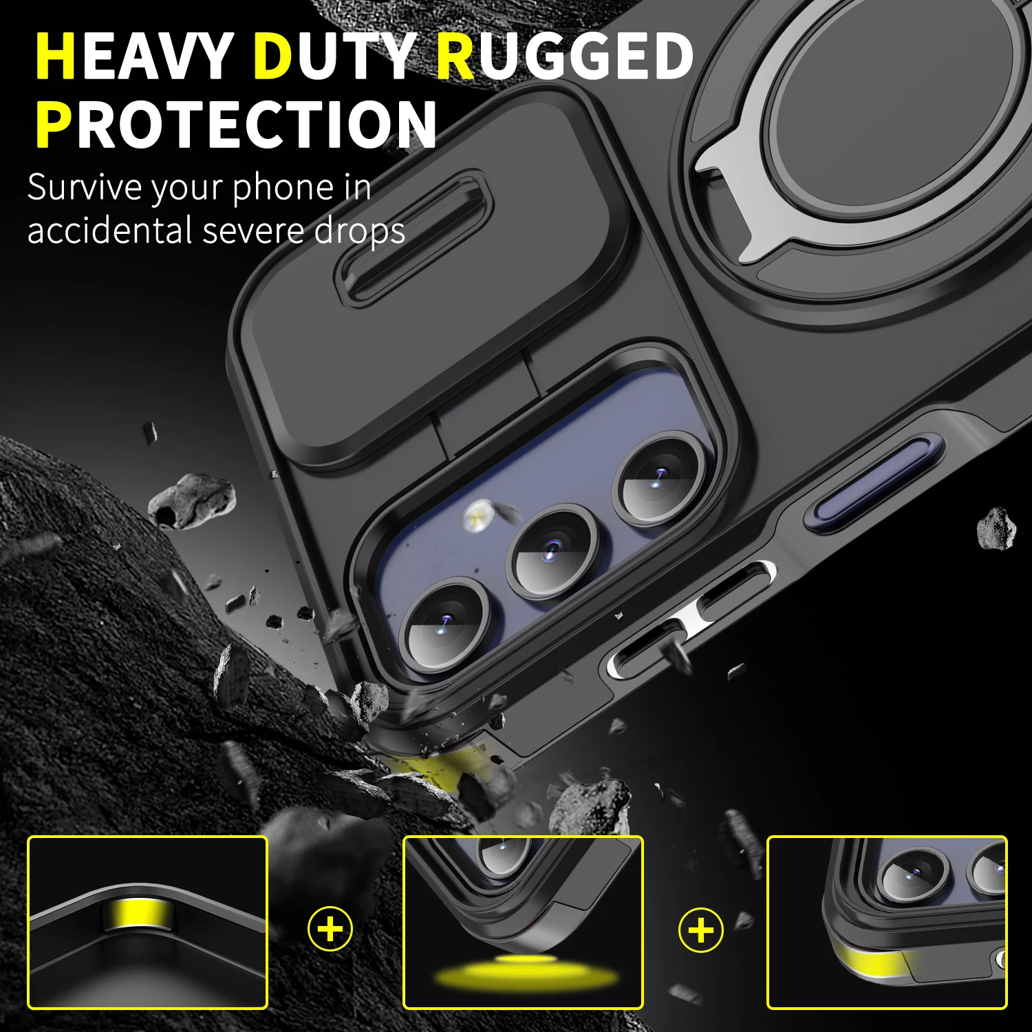 Luxury Armor Phone Case with Magnetic Bracket & Lens Protection
