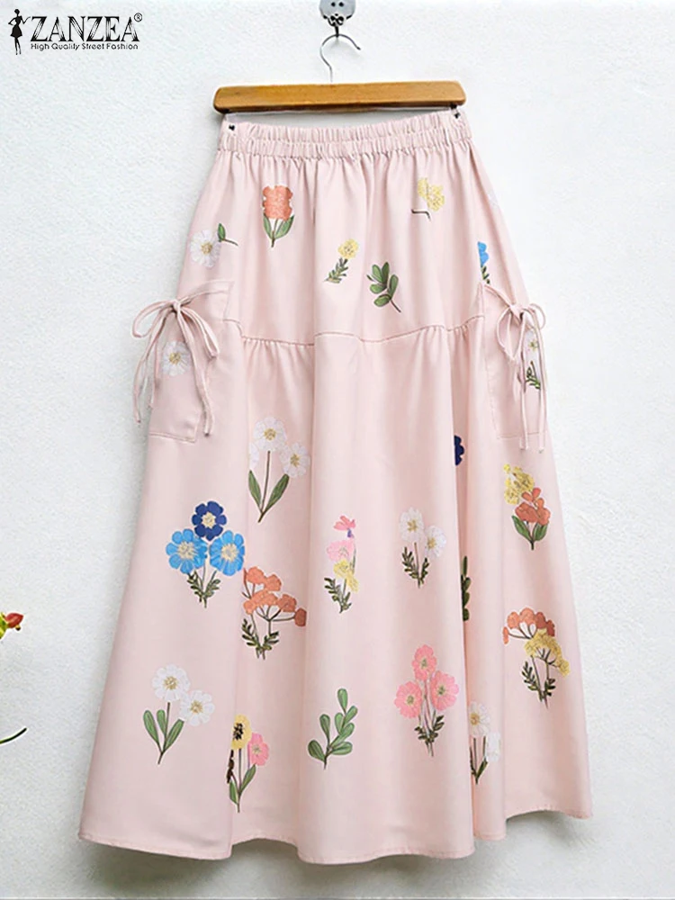 Polyester Floral Print Maxi Skirt for Women Autumn Casual