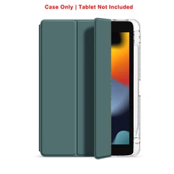Clear Crystal Tablet Case with Pen Slot and PU Leather Flip Magnetic Stand - iPad 8th (10.2 - inch) (TM - YKL Dark Green)