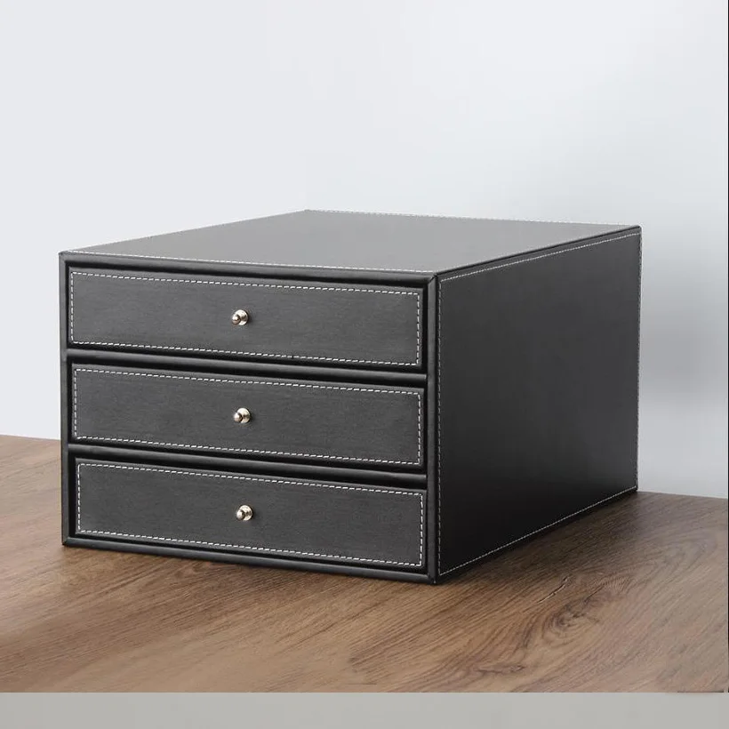 7PCS/set PU leather business office stationery desk organizer storage set file holder 3-drawer cabinet note case card stand K258