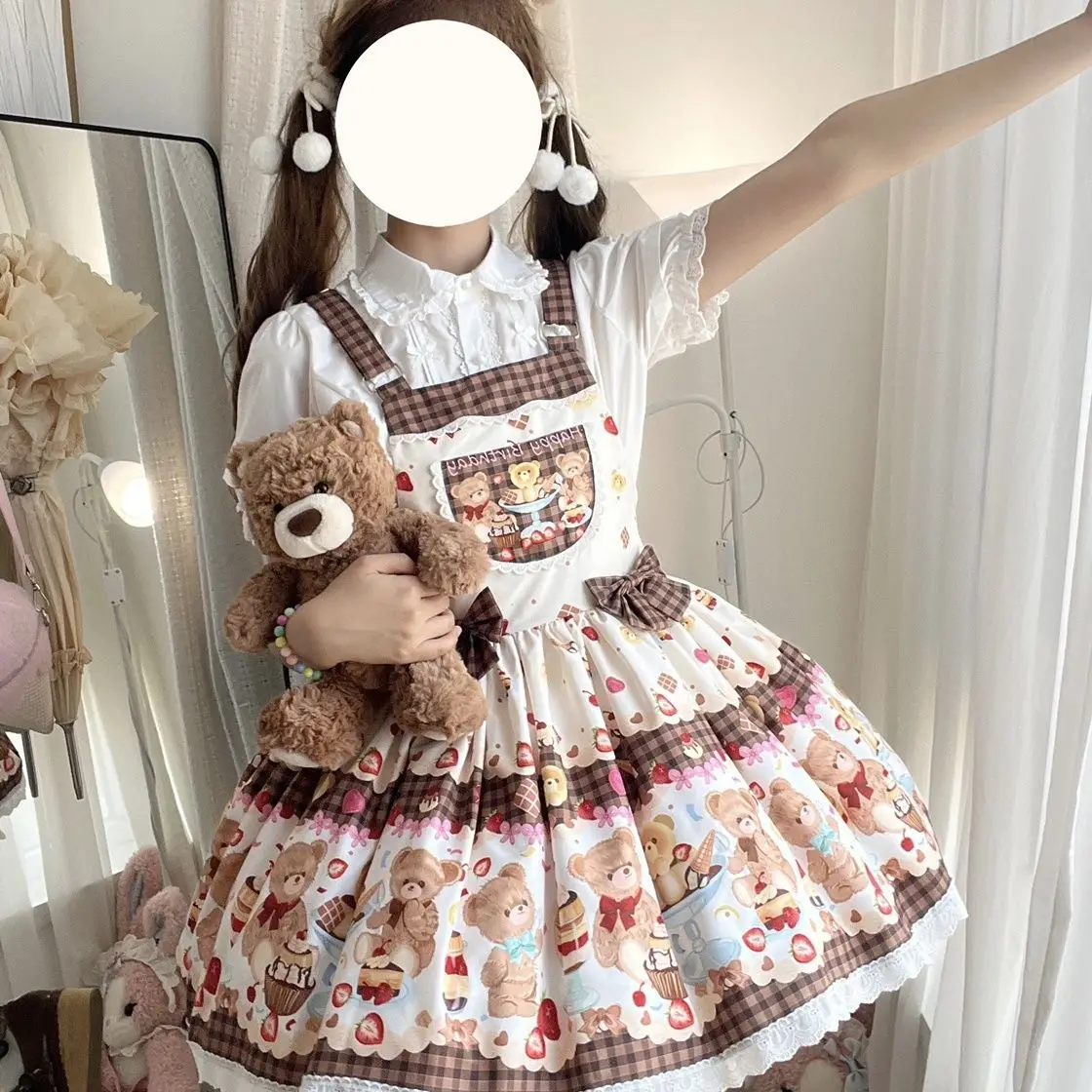 Cute Lolita Suspenders Jsk Dress Japanese Kawaii Daily Sweet Lolita Style Dress Vintage Lace Bow JSK Princess