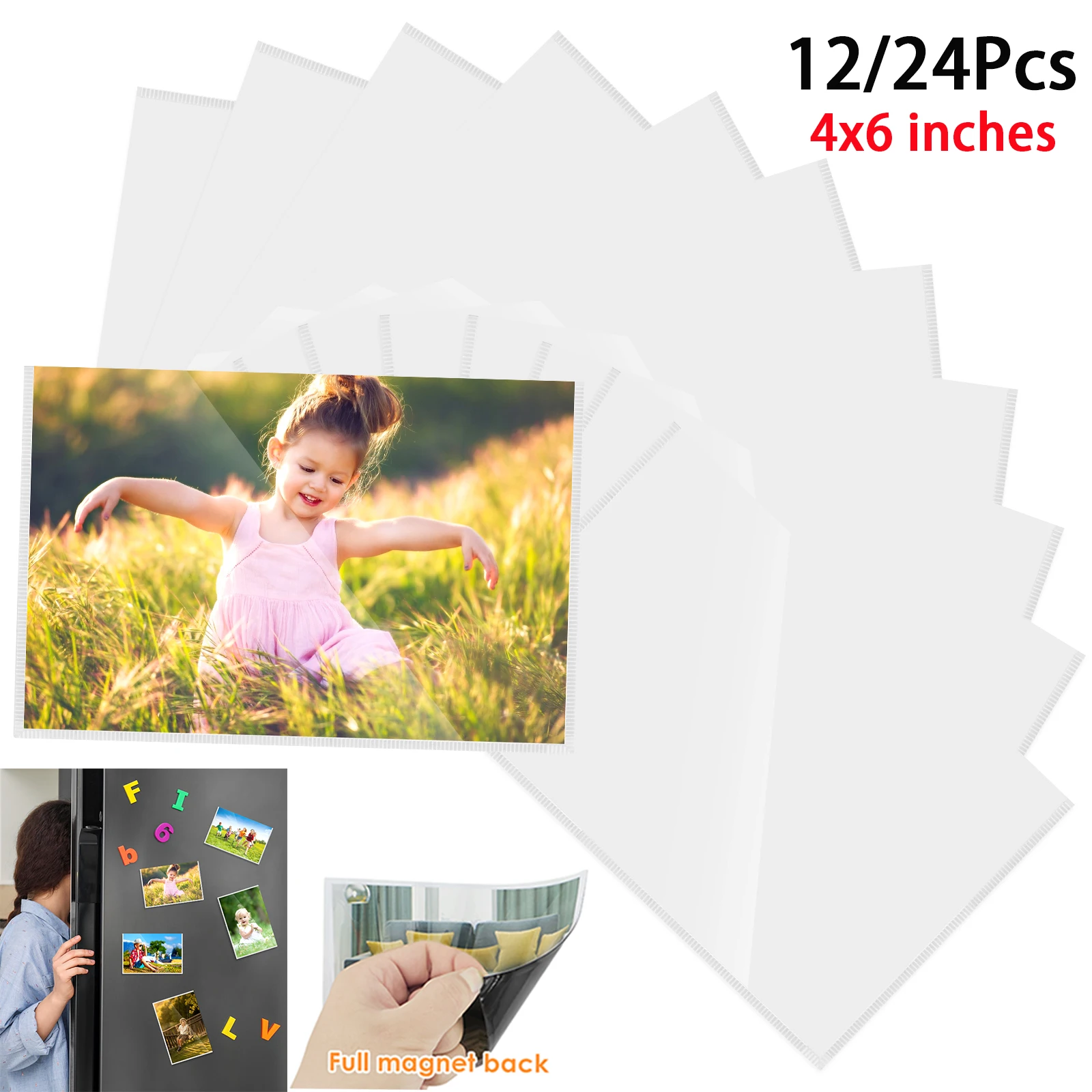 12/24Pcs Magnetic Picture Frames 4x6 Inch Photo Pocket with White Border PVC Photo Frame Magnetic Sign Holder for Refrigerator photo frame