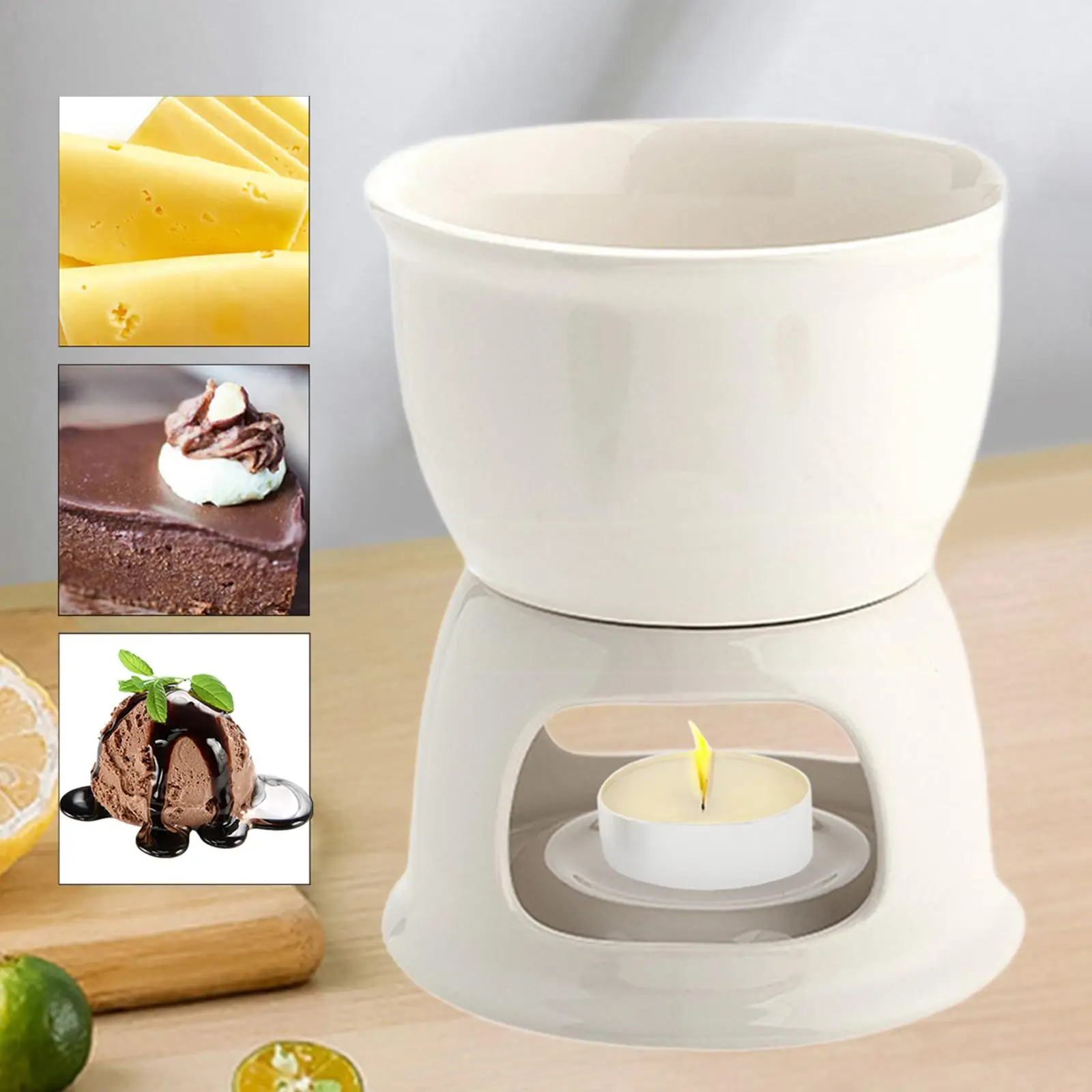 Ceramic Chocolate Fondue Pot Tea Light Porcelain Melting Pot Butter Warmer for Home Kitchen Caramel Appliances