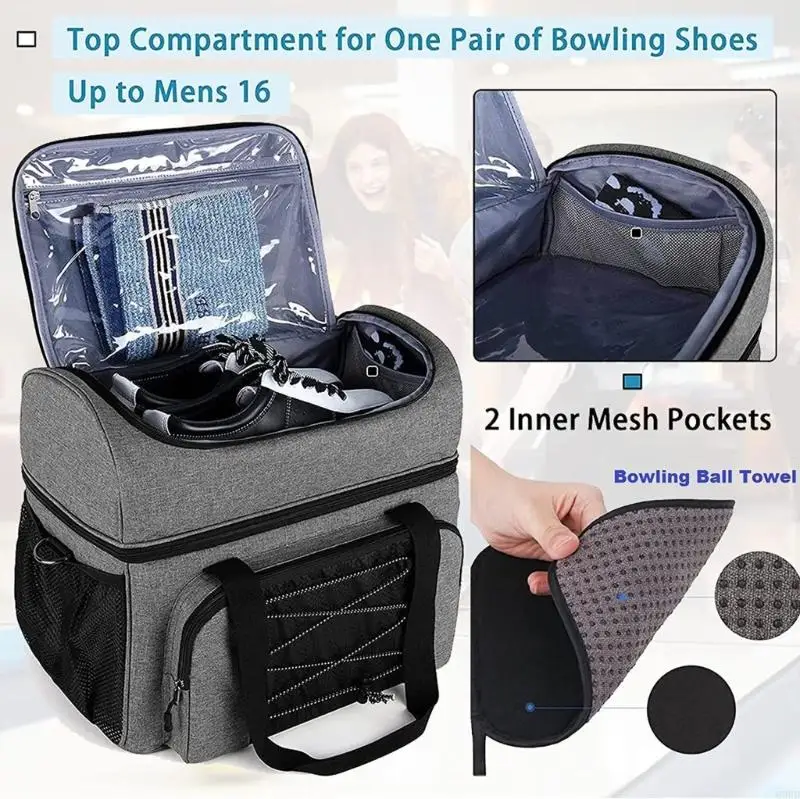 Porta bowling capacità porta bowling con imbarcati per scarpe da viaggio portatili imbottiti borsetta per scarpe da - immagine 5