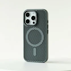 Honeycomb Cooling Mesh MagSafe Case with Alloy Lens Bracket & Wireless Charging Cover - iPhone 17 Air (Gray)