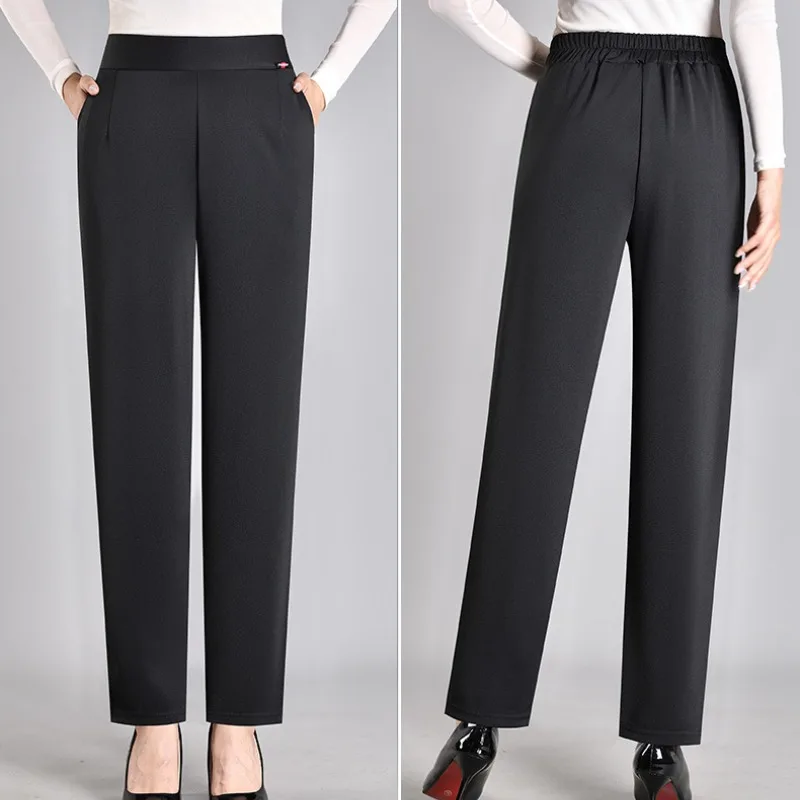 Spring and Autumn Women's Elastic High Waist Solid Shirring Pocket Wide Leg Sports Harlan Trousers Fashion Casual Loose Pants