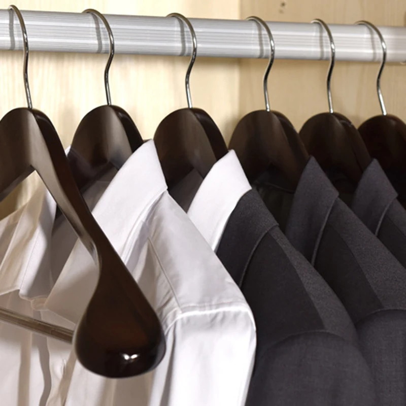 Wooden Hanger Black Walnut Wood Coat Hanger Solid Suit Rack With Metal Hook Anti-skid Shoulder Seamless Clothes Drying Rack 3