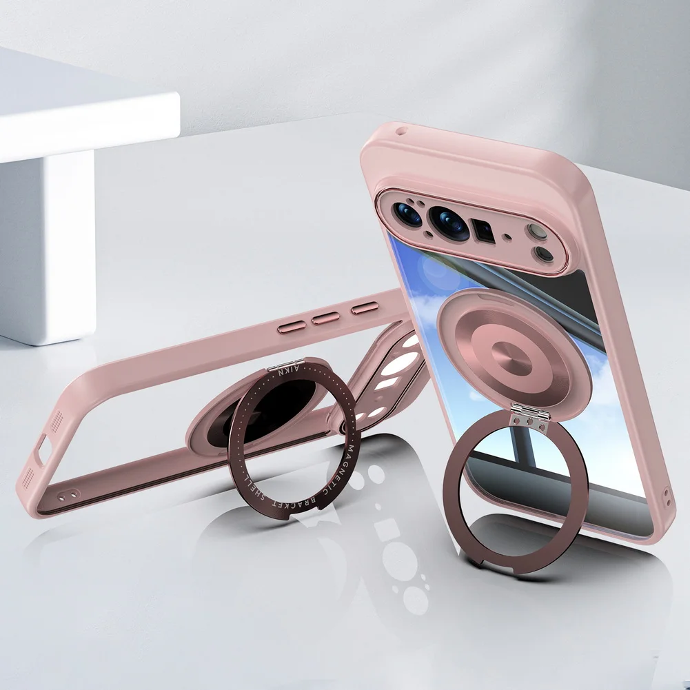Transparent Back Plate Case with Rotating Metal Ring Holder and Camera Protection