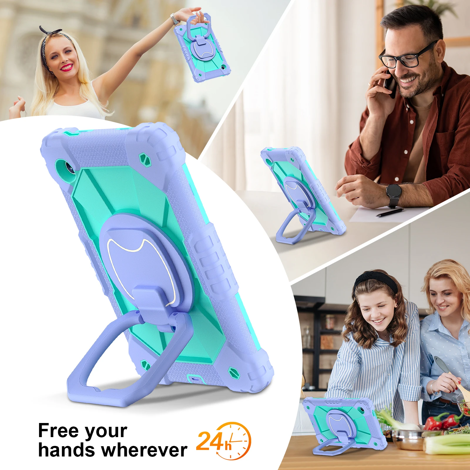 360-Degree Rotating Kids Tablet Case with Shoulder Strap